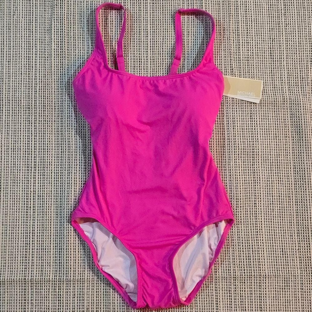 MICHAEL KORS BACK LACE UP ONE PIECE SWIMSUIT HOT PINK FUCHSIA SIZE 8 NWT